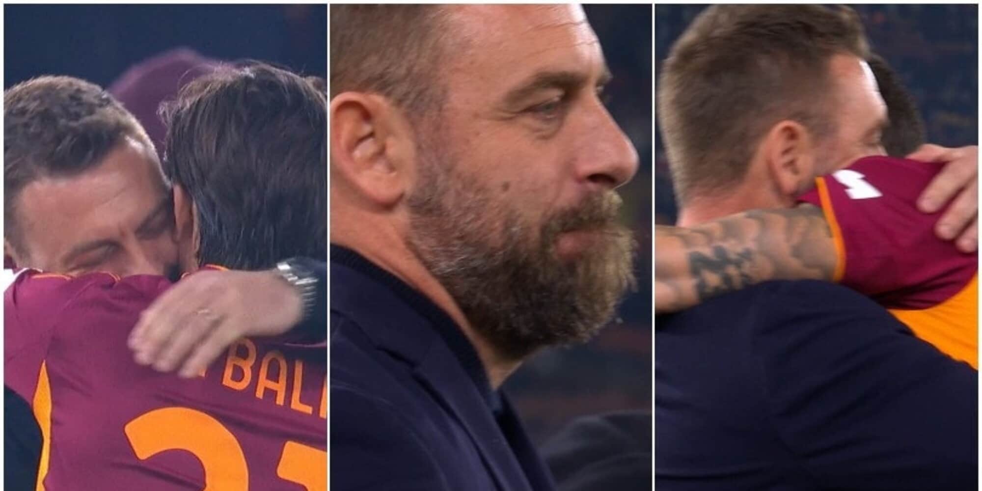 Emoție și reconectare: Îmbrățișarea lui De Rossi de către jucătorii Romei Înainte de debutul meciului dintre AS Roma și Genoa, momentul emoționant al serii a fost marcat de întâlnirea dintre Daniele De Rossi, fostul căpitan al echipei giallorossi, și actualii jucători ai echipei
