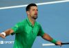 Novak Djokovic reacts during his Australian Open third-round win