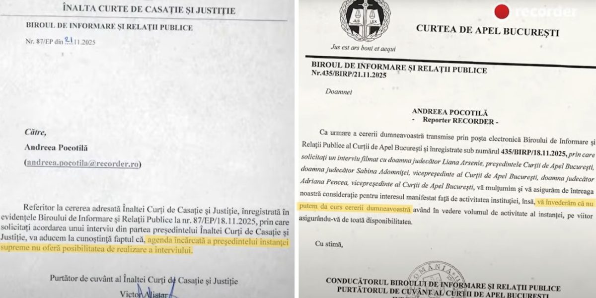 Președinta Curții de Apel București, Liana Arsenie, a emis luni seara o comunicare oficială în care încearcă să înlăture semnele de întrebare legate de relația instituției sale cu documentarul „Justiție capturată”, produs și difuzat de portalul Recorder în decembrie anul trecut