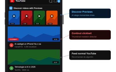 YouTube testează o nouă funcție bazată pe inteligență artificială menită să reducă înșelătoria în titlurile și imaginile de copertă ale videoclipurilor, o problemă tot mai criticată de utilizatori și specialiști