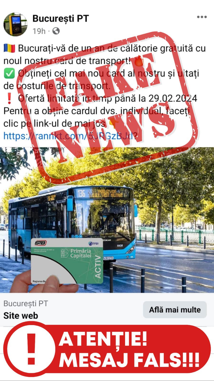 Atenție la capcanele online: compania de transport din București transmite un mesaj clar privind campaniile false Reprezentanții Societății de Transport București (STB) lansează un avertisment ferm pentru călători, atrăgând atenția asupra existenței unor campanii de înșelătorie distribuite pe internet
