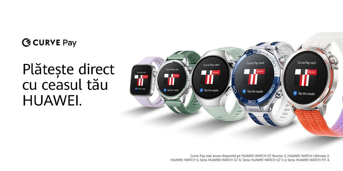 HUAWEI extinde funcția tap-to-pay pe smartwatch-urile sale în toată Uniunea Europeană HUAWEI a anunțat extinderea serviciului Curve Pay în Europa, oferind acum funcționalitatea securizată tap-to-pay pe o gamă largă de smartwatch-uri în peste 30 de piețe, inclusiv toate statele membre UE, Regatul Unit, Norvegia, Islanda și Liechtenstein