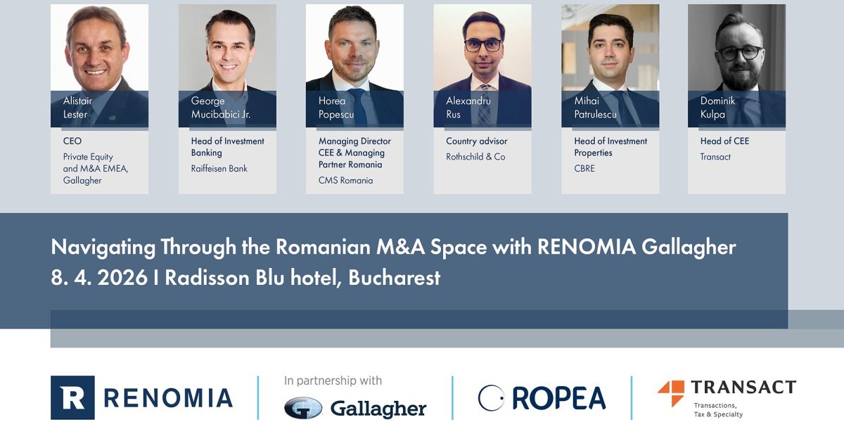 Eveniment international dedicat pieței de M&A în România Renomia Gallagher, sprijinită de BusinessMark, va organiza pe 8 aprilie 2026 un eveniment special dedicat pieței de fuziuni și achiziții din România