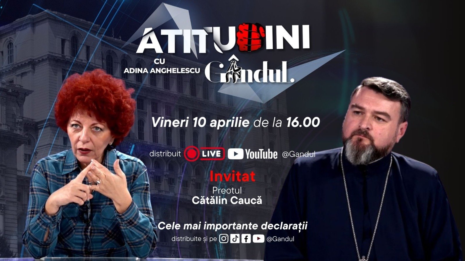 „Atitudini cu Adina Anghelescu” intră în direct vineri, cu un invitat special Emisiunea „Atitudini cu Adina Anghelescu” debutează vineri, 10 aprilie, la ora 16:00, cu o ediție live pe platforma online