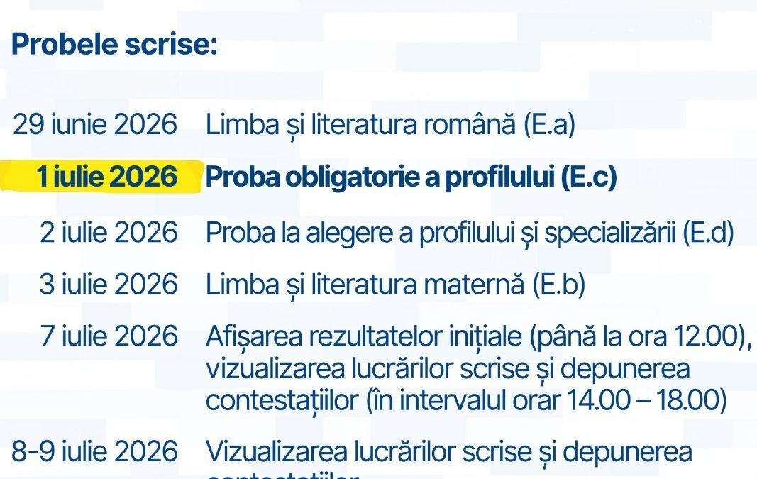 Bacalaureat 2026: Proba obligatorie, mutată! Ce elevii trebuie să știe