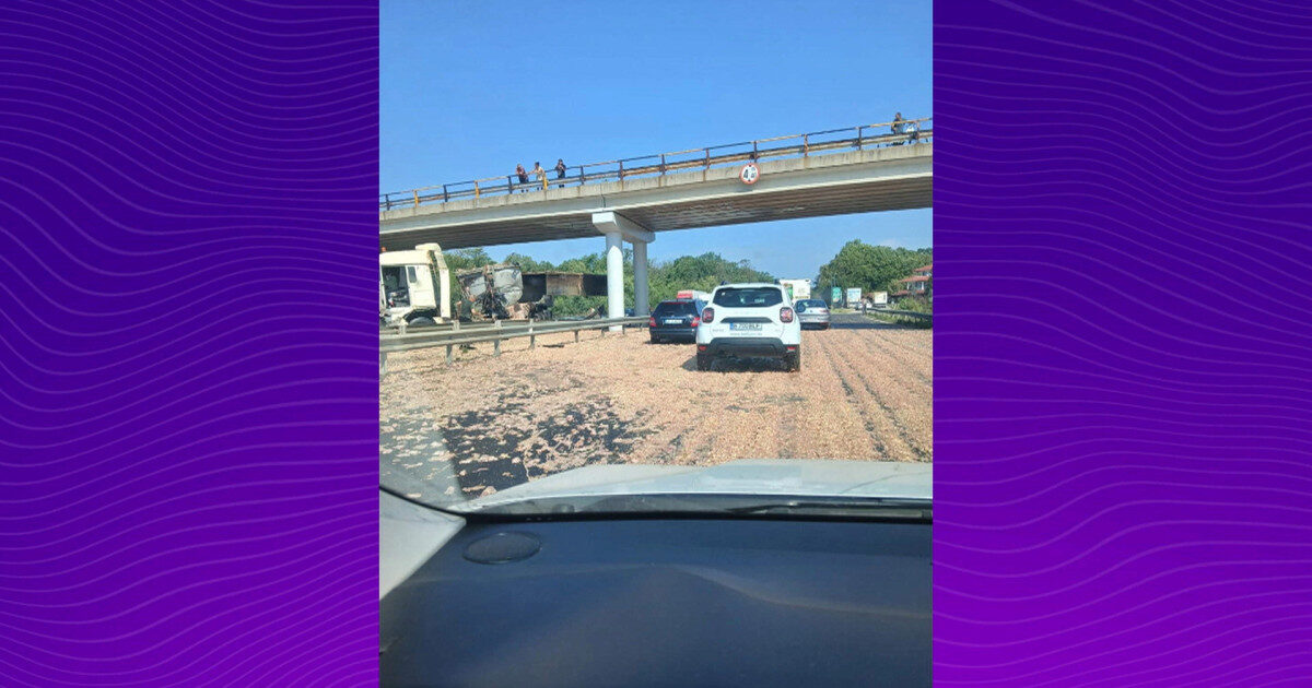Haos pe A1! TIR cu pui prăbușit, marfă împrăștiată pe șosea