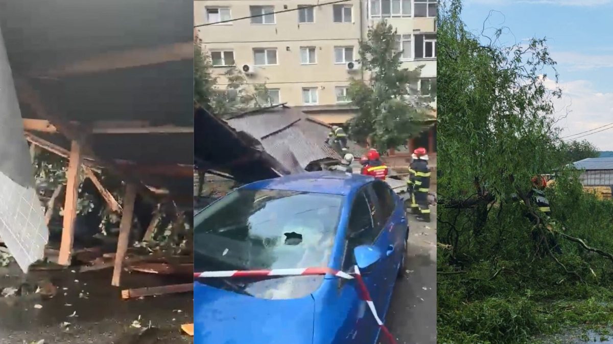 Vijelie și haos: Acoperiș zburat în Sibiu, arbore blocat pe drumuri
