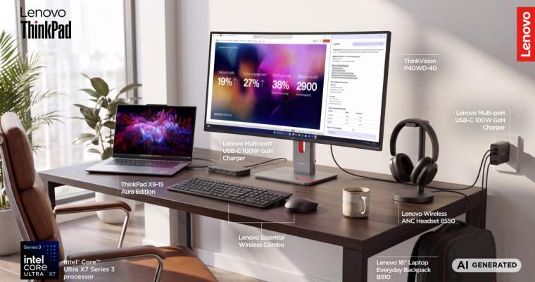 Lenovo Think: Biroul tău inteligent cu monitor, tastatură, mouse și hub