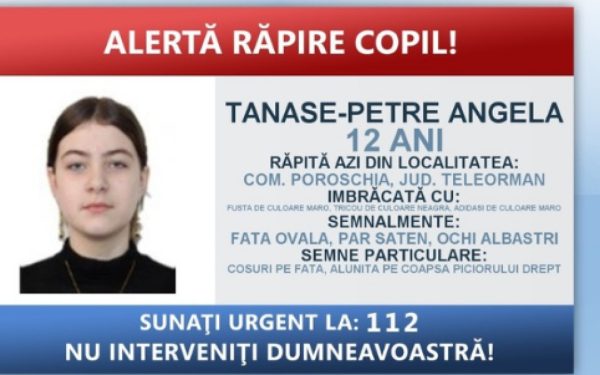 Alertă Teleorman: Fată de 12 ani răpită, suspect identificat